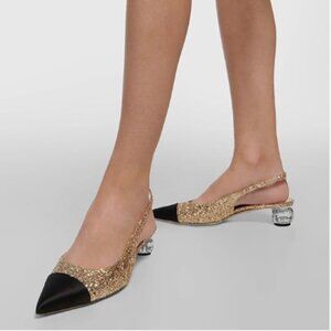 Elegant Gold and Black Slingback Heels